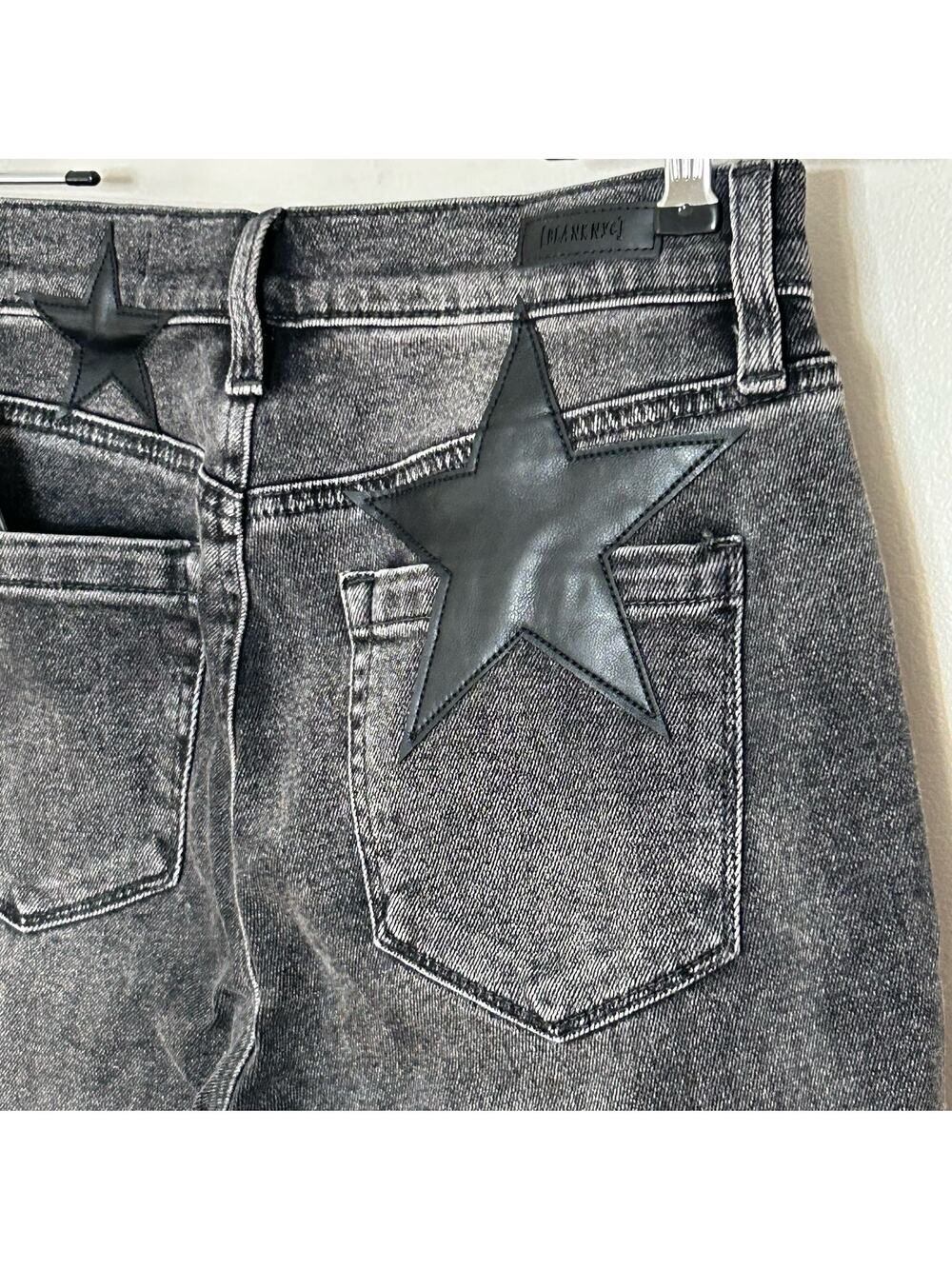 BlankNYC Black Jeans Faux Leather Stars Size 27 Charcoal Madison Crop